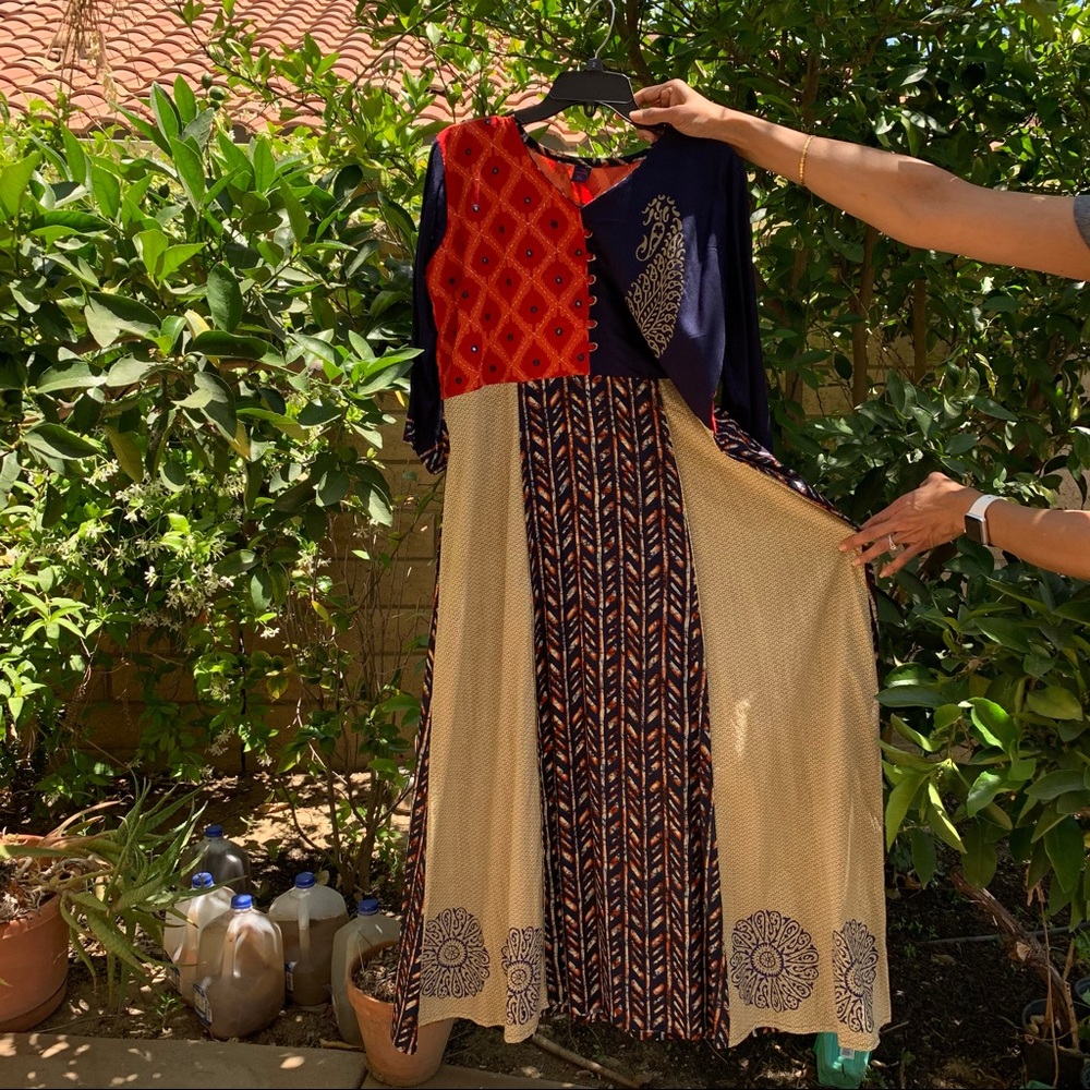 Indian maxi dress multi color with embroidery